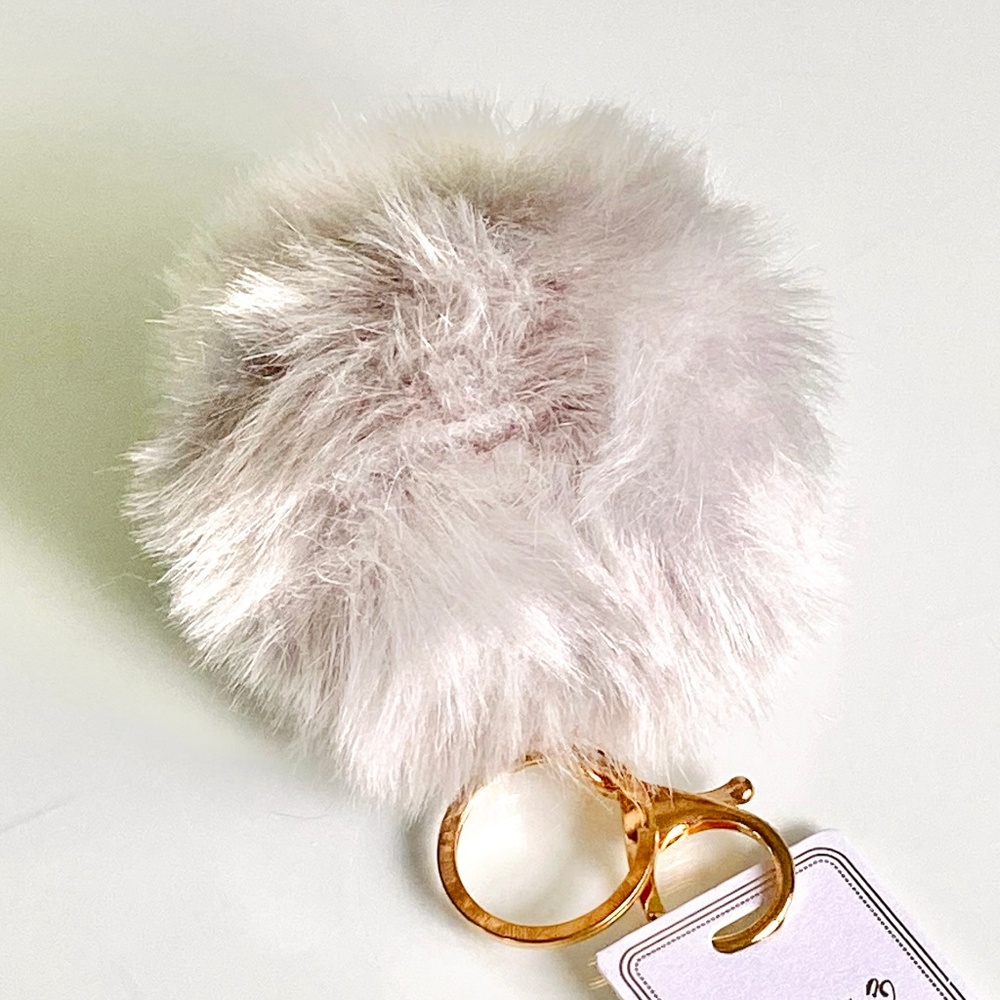 Gray Faux Fur Pompom Keychain